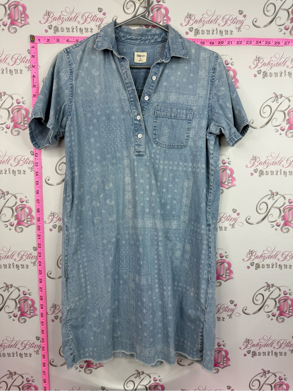 GAP dress Light Wash Denim Polo Dress with Faded Bandana Print - Light Blue